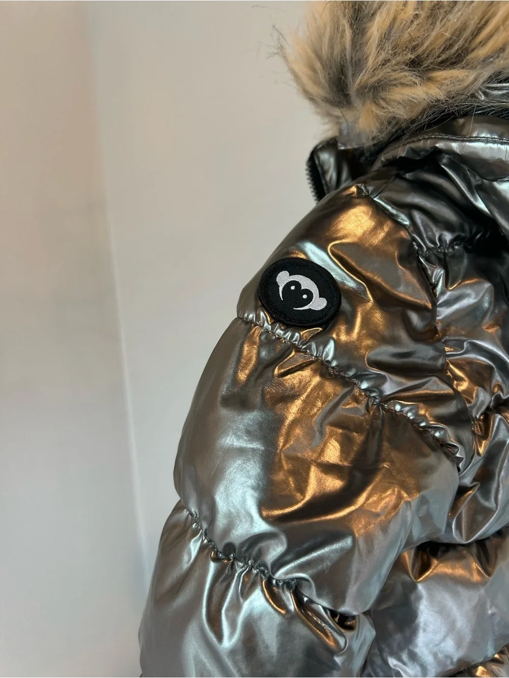 Appaman - Worn Once! Kids Metallic Puffer Jacket with Faux Fur Hood - Silver